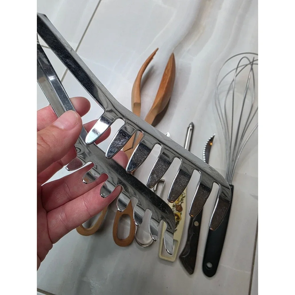 Vintage Kitchen Tool Lot Mushroom Peeler Wooden Salad Tongs Japan Pasta Serve A6